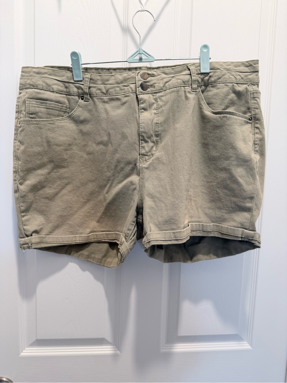 Royalty For Me Light Green Denim-Style Cotton Shorts